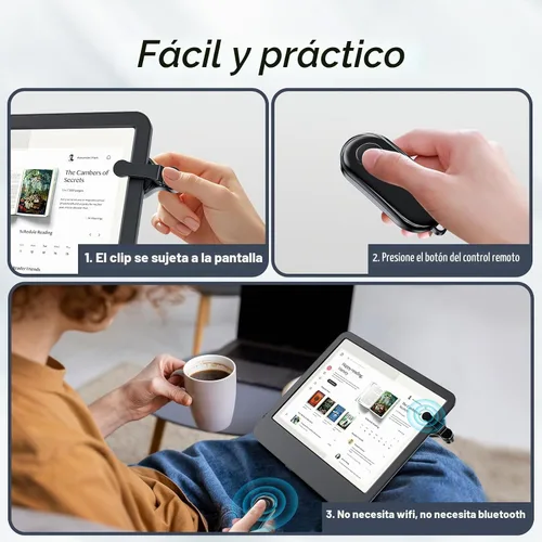 Vista 5 de Volteador de página con control remoto para Kindle Paperwhite, Oasis, Kobo eReaders, accesorios de volteador de página para Kindle, compatible