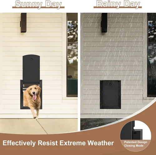 Vista 3 de Puerta extra grande para perro para pared, puerta resistente para perros con marco de aluminio y túnel telescópico, dos solapas magnéticas y dos