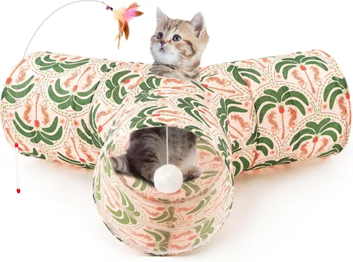Vista 26 de Tempcore Túnel para gatos con tubo de juguete, túneles plegables de 3 vías para gatos, túneles para mascotas aburridas con agujero y pelota, juguete