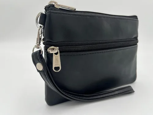 Vista 2 de Liberty Leather Bolso de mano con cremallera para mujeres y niñas con correa extraíble Bolsa organizadora de maquillaje de cuero vegano Pequeña