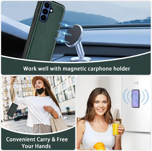 Vista 6 de Asuwish Funda de teléfono para Samsung Galaxy S26 5G con cremallera, magnética, desmontable, con protector de pantalla de vidrio templado, correa