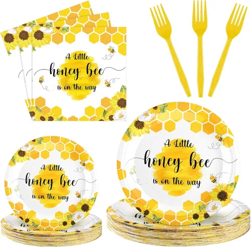 Vista 11 de Sunnyray 96 platos y servilletas para baby shower, suministros de decoración de fiesta, baby shower, platos de postre, servilletas y tenedores