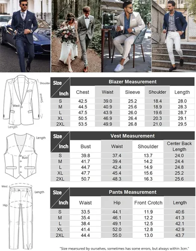 Vista 5 de COOFANDY Trajes de 3 piezas para hombre, chaqueta de un botón, chaleco ajustado, pantalón de traje con corbata