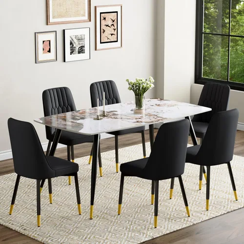 Vista 16 de Juego de 4 mesas de comedor negras para mesa de comedor de 4,50 pulgadas para 4, sillas de cocina de piedra sinterizada, fácil de montar, adecuado