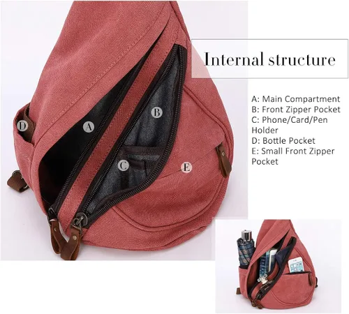 Vista 3 de KL928 Bolso bandolera de lona Mochila pequeña cruzada de hombro, mochila casual para hombres y mujeres