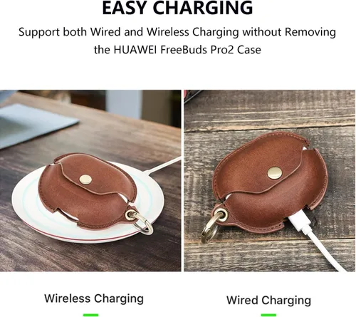 Vista 7 de Funda para Huawei FreeBuds Pro2, cuero genuino suave, compatible con Huawei FreeBuds Pro2 funda de carga inalámbrica, marrón