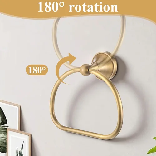 Vista 4 de Juego de 2 toallas de mano antiguas y soporte de papel higiénico, anillo de toalla de latón, colgador de rollo de pañuelos, anillo de toallas