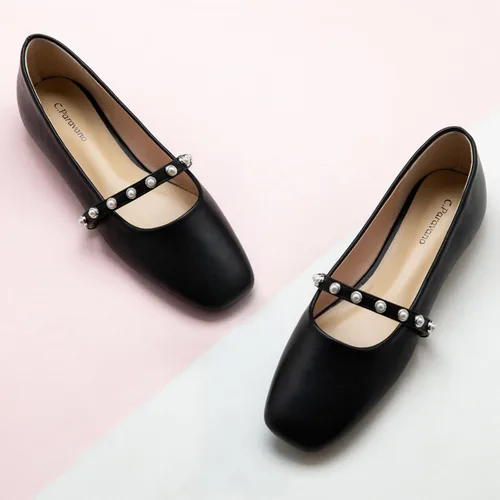 Vista 2 de C.Paravano - Zapatos de cuero tipo Mary Jane para mujer, planos, de punta cuadrada