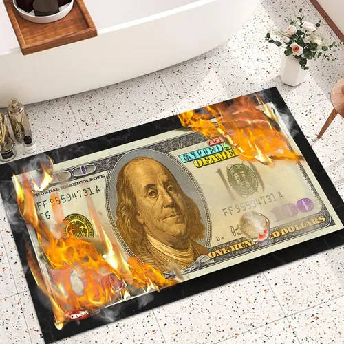 Vista 36 de GUBIYU Juego de 2 alfombras y tapetes de cocina color beige y dorado para billetes de 100 dólares, alfombra divertida y fresca para baño
