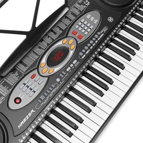 Vista 3 de Hamzer Teclado de piano digital de 61 teclas para principiantes, kit de teclado de piano electrónico con soporte, taburete, auriculares, micrófono