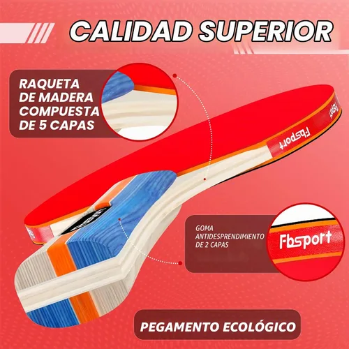 Vista 4 de FBSPORT Set de palas de ping pong, juego de tenis de mesa con 4 raquetas y 8 bolas, red retráctil con bolsa de almacenamiento - accesorios de pala 4