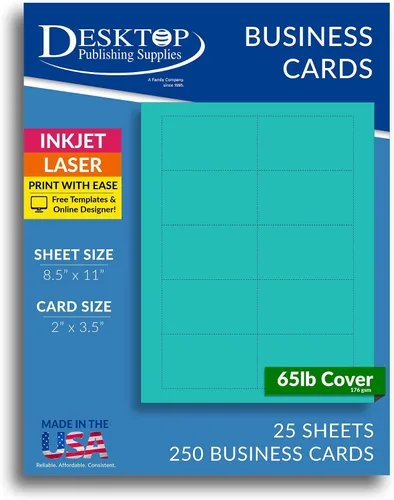 Vista 4 de 250 tarjetas de visita azul brillante de 3.5 x 2 pulgadas, hojas de papel de tarjetas de visita en blanco de colores imprimibles, tarjetas de visita