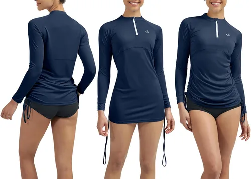 Vista 5 de Ewedoos - Camisas de baño con protección solar UPF 50+ contra salpullido para mujer, ropa de natación con protección solar SPF, camisas de manga