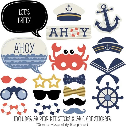 Vista 2 de Set de accesorios de utilería para fotos, diseño náutico, Ahoy (20 unidades)