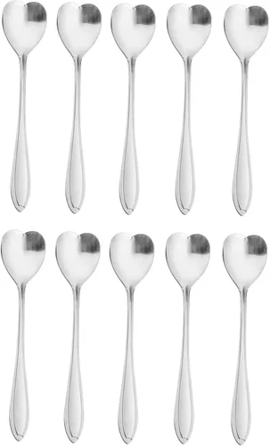 Vista 3 de Juego de 10 cucharas de acero inoxidable en forma de corazón para café, postres y té, ideal para azúcar, agitar, helado y pastel, 5 pulgadas