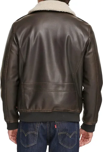 Vista 3 de Levi's Men's Faux Leather Aviator Bomber Jacket With Sherpa Collar