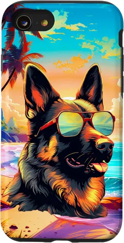 Vista 18 de Funda para iPhone 16 con diseño de pastor alemán, para amantes de los perros, playa, mar, para niños y niñas