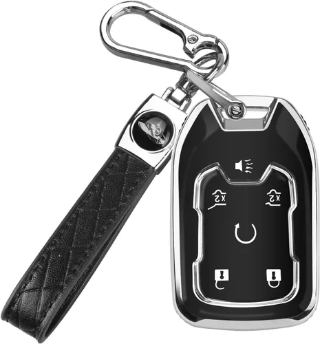 Vista 21 de MILD EAST - Funda para llavero GMC de 5 botones con llavero (oro/negro) Soft TPU Key Case Shell Full Protection Compatible with Chevy Silverado &