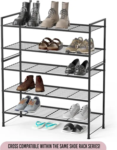 Vista 4 de Simple Houseware Zapatero de alambre apilable de 2 niveles, negro