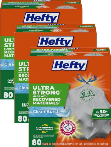 Vista 8 de Hefty Bolsas de basura de cocina altas, ultra fuertes, aroma de explosión de limpieza, 13 galones, 40