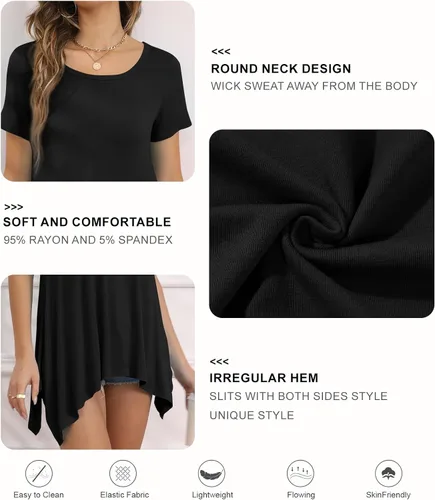 Vista 5 de BISHUIGE - Blusón de verano para mujer, de manga corta, con dobladillo irregular, holgada