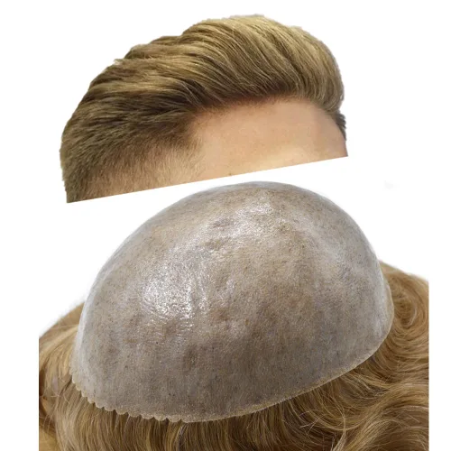 Vista 40 de Toupee para hombre 100% cabello humano real tupé para hombres 0.004 in piel de poliuretano para hombre, sistema de reemplazo de piezas de pelo