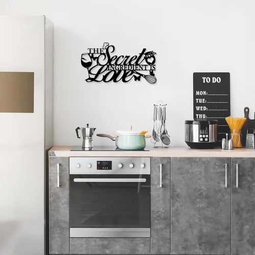 Vista 6 de Letrero de metal con texto en inglés "The Secret Ingredient is Love", decoración de pared de granja, comedor, cocina, regalo de inauguración