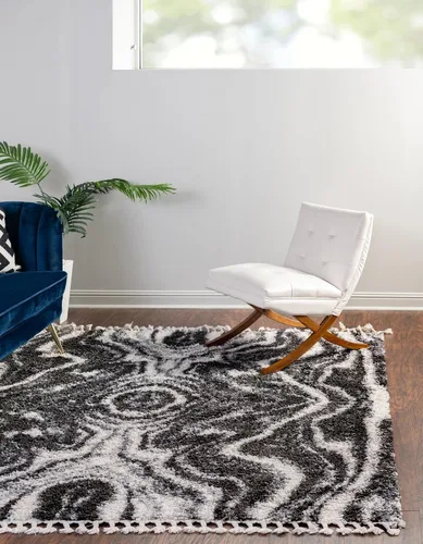 Vista 9 de Unique Loom Hygge Shag Collection - Alfombra rectangular de 2 pies 2 pulgadas x 3 pies 1 pulgada, color negro y blanco/gris