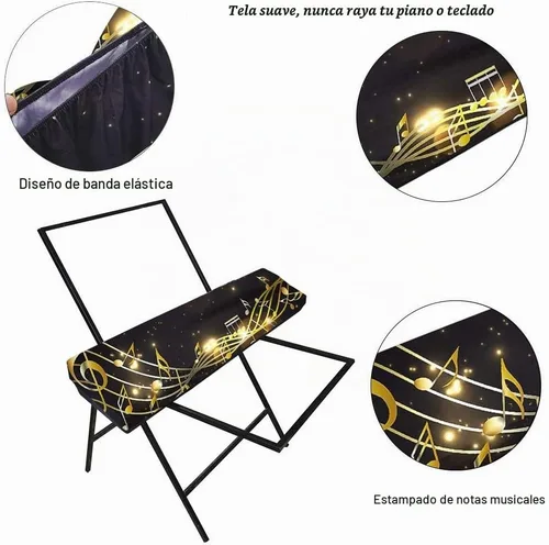 Vista 4 de Cubierta antipolvo para teclado de piano elástica para 61/88 teclas, cubierta a prueba de suciedad de música electrónica con elástico duradero
