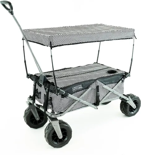 Vista 10 de Cochecito creativo para exteriores, carrito de playa XXL Deluxe con toldo, carrito plegable plegable y portátil, soporta hasta 200 libras