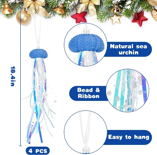 Vista 3 de Adornos de Navidad de Medusas Colgantes 4 Piezas para Adornos de Árbol de Navidad, Fiesta Temática de Sirena y Decoraciones de Fiesta Bajo el Mar
