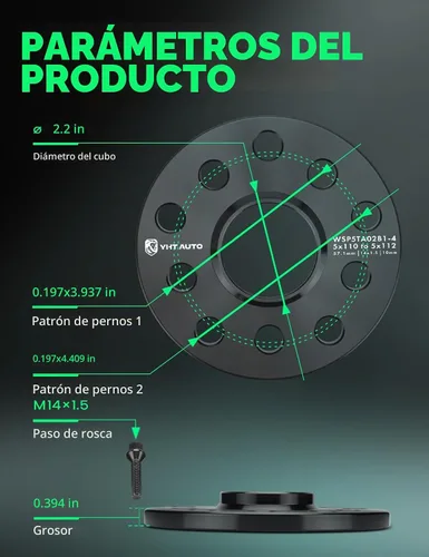 Vista 4 de YHTAUTO adaptadores para ruedas con buje céntrico de 5x100/5x112mm, 10 mm, compatibles con modelos Audi, Volkswagen, A4, TT, Jetta, Passat