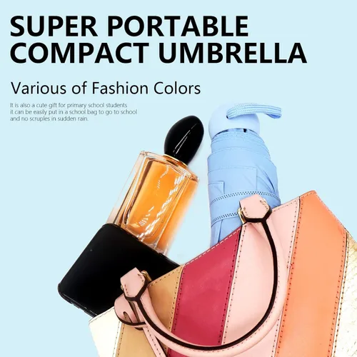 Vista 5 de ALFROTEY Mini paraguas de viaje plegable para lluvia con protección anti-UV, ligero, compacto, ideal para mochilas y bolsos, perfecto para mujeres