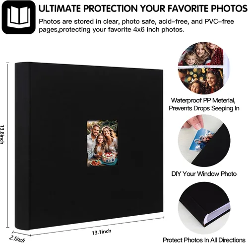 Vista 6 de Álbum de fotos 4x6 600 fotos con espacio para escribir, libro de fotos 4 x 6 con cubierta de lino y ventana frontal, álbum de fotos 4x6, álbum