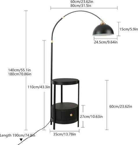 Vista 6 de OUKANING Lámpara de pie de decoración industrial con luz de escritorio rústica de metal ajustable, para sala de estar, dormitorio, oficina, casa