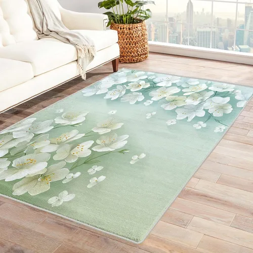 Vista 14 de Alfombra floral negra y dorada para entrada, dormitorio, cocina, 2 x 3 pulgadas, diseño de flor de cerezo de 2 x 3 pies, alfombra pequeña con diseño
