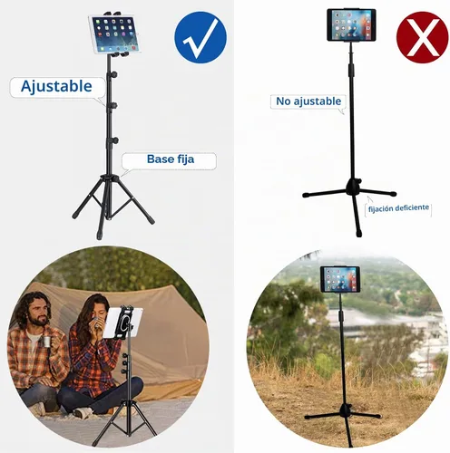 Vista 5 de Trípode para tableta para iPad Pro soporte de piso trípode para Surface Pro Samsung Tab S9+ soporte con control remoto giratorio de 360° ajustable