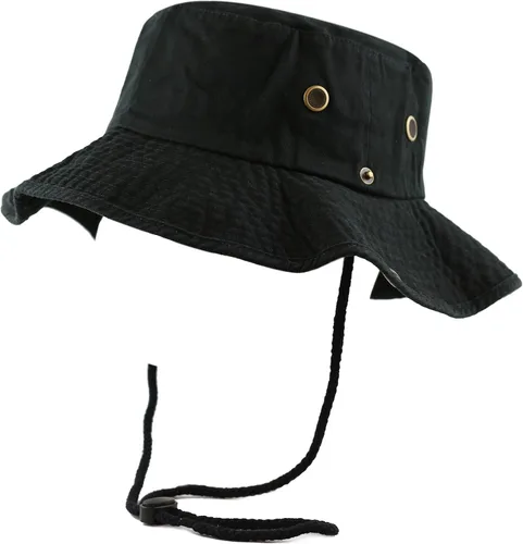 Vista 3 de The Hat Depot - Sombrero de safari, de algodón lavado a la piedra, de ala ancha, plegable, doble cara y sombrero de pesca 2. algodón - negro