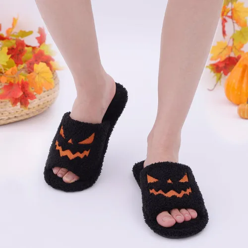 Vista 3 de shevalues Pantuflas de tela de rizo con punta abierta para mujer, pantuflas de espuma viscoelástica