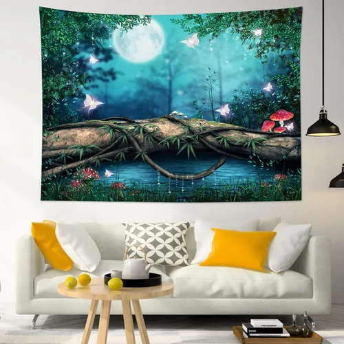 Vista 11 de LB Tapiz de mariposa Trippy para colgar en la pared, manta de tapiz estético psicodélico negro, decoración de pared de insectos de polilla colorida