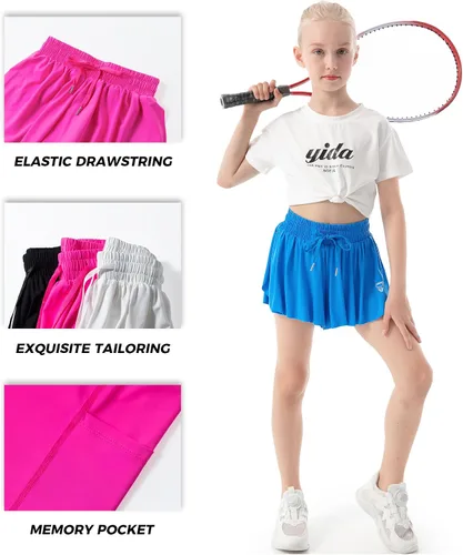 Vista 4 de PUPIU Pantalones cortos atléticos fluidos para niñas, pantalones cortos deportivos de mariposa, pantalones cortos de verano, ropa de preparación