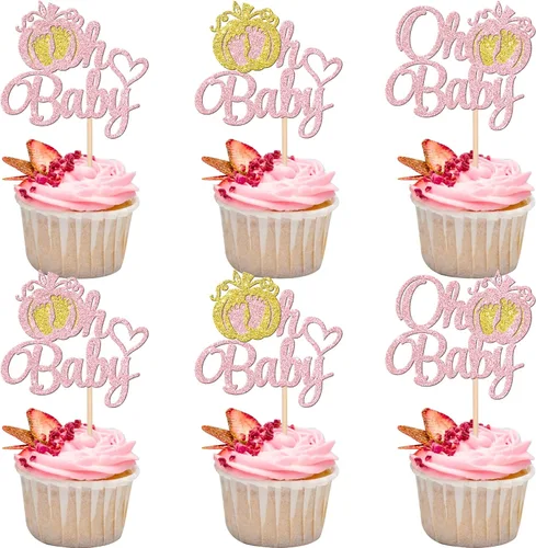 Vista 18 de 24 piezas de decoración de calabaza para cupcakes con purpurina temática de otoño, decoración de pasteles con temática de calabaza, cumpleaños