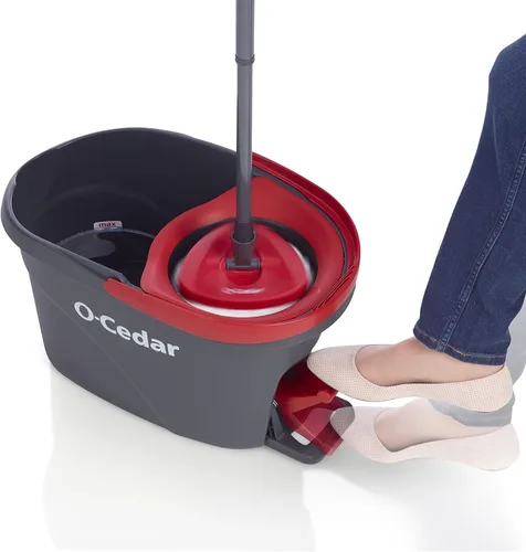 Vista 8 de O-Cedar EasyWring - Sistema de limpieza de suelos con balde y fregona giratoria de microfibra + 2 recambios adicionales, rojo/gris