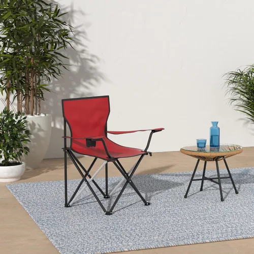 Vista 2 de Trademark Innovations Silla plegable de campamento de playa para exteriores, 18 pulgadas de largo x 31 pulgadas de ancho x 32 pulgadas de alto, rojo