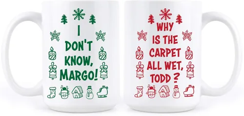 Vista 2 de We Got Good Why Is The Carpet All Wet Todd I Dont Know Margo - Juego de tazas navideñas (11 onzas)