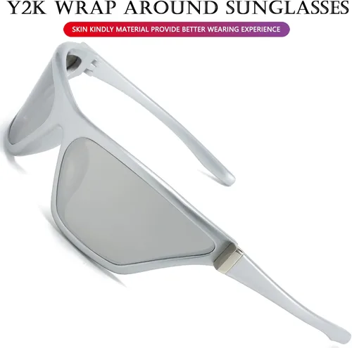 Vista 4 de AIEYEZO Gafas de sol modernas Y2K para mujeres y hombres gafas de sol envolventes a la moda deportivas futuristas sunnies