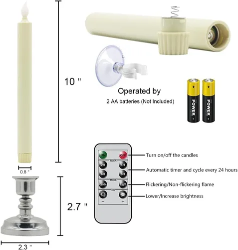 Vista 6 de Velas de Ventana Sin Llama con Control Remoto y Temporizador, Velas LED Cónicas Operadas por Batería con Ventosas Juego de 6 Velas de Ventana de A-6