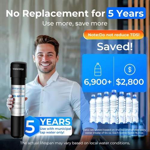 Vista 2 de Waterdrop UA-5Y 𝟓 𝐀ños Sistema de Filtro de Agua para Debajo del Fregadero, Ultra Larga Vida, Reduce Plomo, Cloro, Mal Sabor y Olor, Filtro de Agua