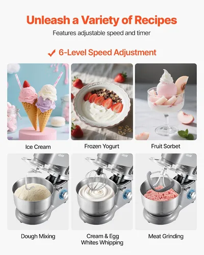 Vista 4 de VEVOR Máquina para hacer helados, capacidad de 1.8 cuartos de galón, batidora eléctrica de pie de 6 velocidades, con pantalla digital LED