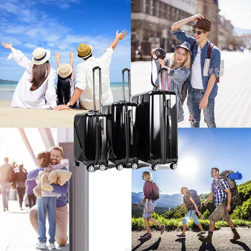 Vista 7 de Equipaje conjuntos, pc+abs Hardshell ligero durable Spinner ruedas maleta, Negro -, Equipaje conjuntos, pc+abs Hardshell ligero durable Spinner
